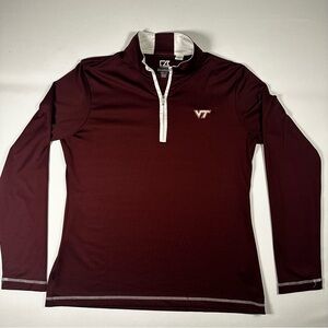 Cutter & Buck Virginia Tech DryTec Burgundy Long Sleeve 1/4 Zip